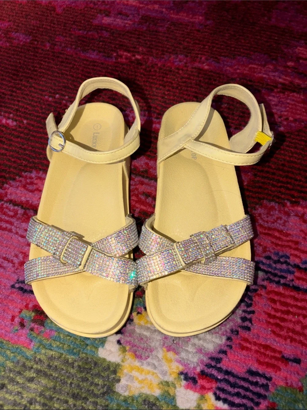 EUC Light Pink Girls' Sparkle Strap Sandals with Ankle Buckle
